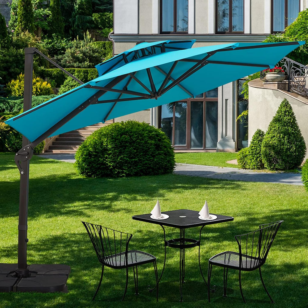 11FT Double Top Cantilever Patio Umbrella Deluxe Offset Umbrella 360° Rotation & Integrated Tilting System Heavy Duty