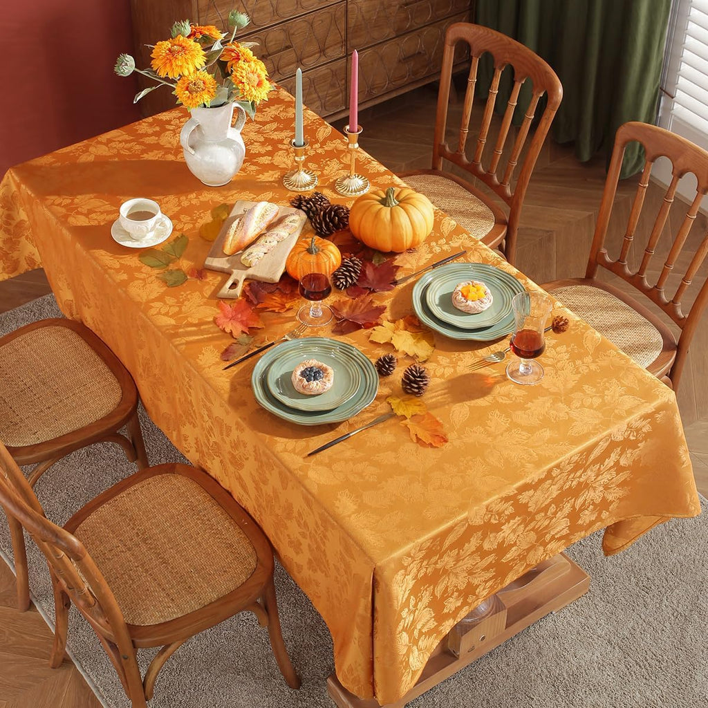 Fall Jacquard Tablecloth Rectangular 60 x 84 Inch, Amber