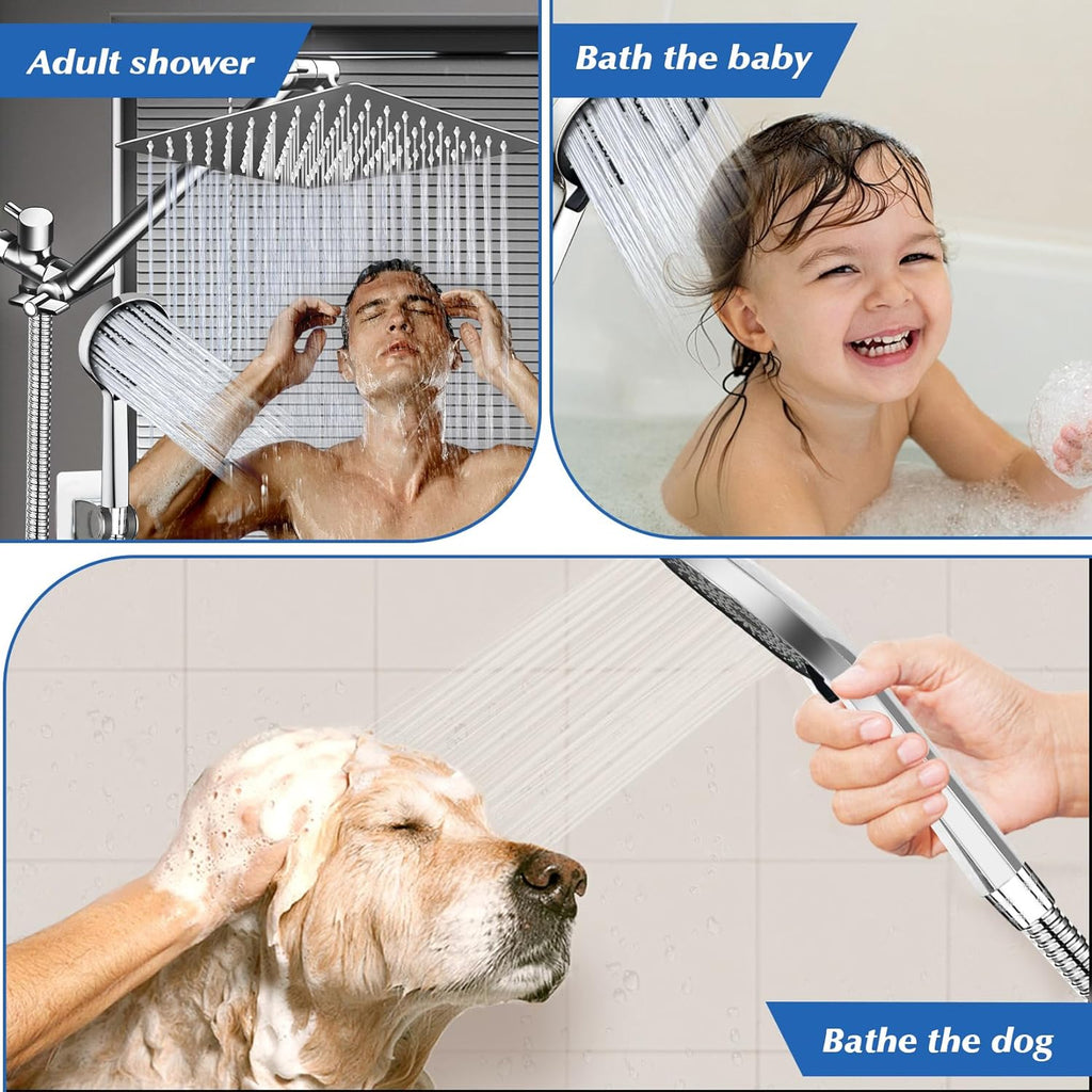 Shower Head,8”Rain Shower Head with Handheld Spray Combo with 11'' Angle Adjustable Extension Arm/Flow