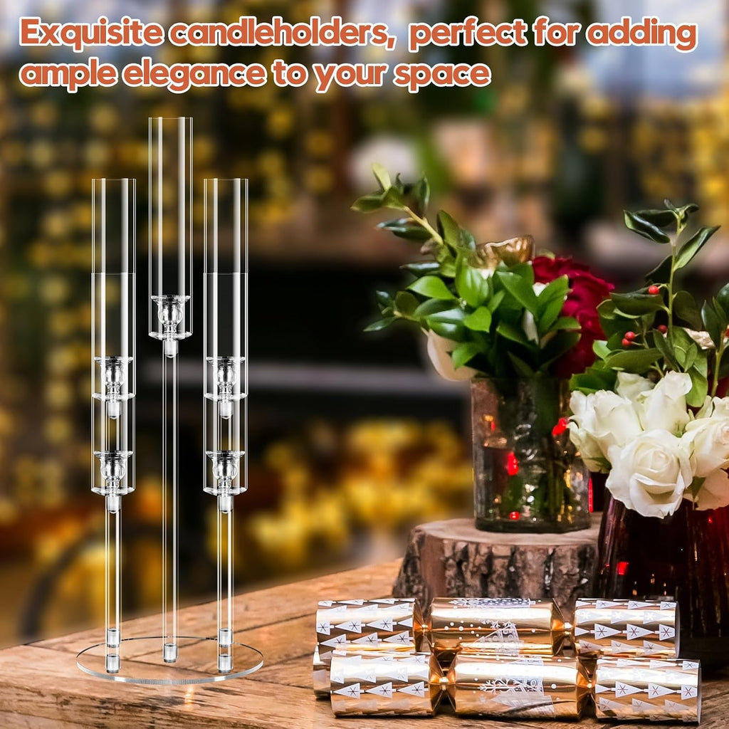 4 Set 5 Arm Acrylic Candelabra Centerpiece, Mjkeomo 27'' Tall Clear Candle Holder for Table, Wedding, Christmas