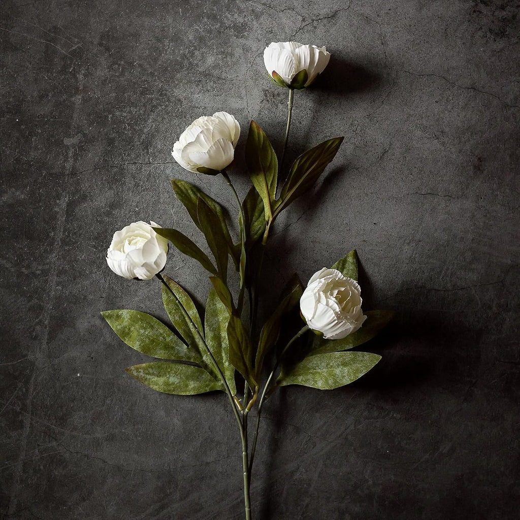 27" Faux Silk Peony Artificial Flowers Stems for Vase (Cream) - Set of 12