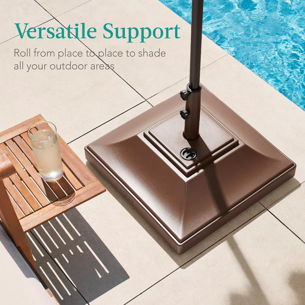 Fillable Mobile Umbrella Base, Heavy Duty Base, Square Tiered Market Stand w/ 4 Wheels, 2 Locks, 2 Knobs - JPSC