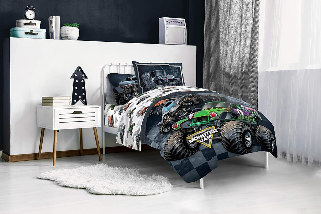 Comforter Set Full, Kids 7 Piece Bed in a Bag, Reversible Bedding, Grave Digger & Megalodon, Super Soft