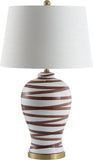 29" Brown/White Ceramic Table Lamp Bedroom Office, Modern Coastal Bedside Lamp with White Linen Shade