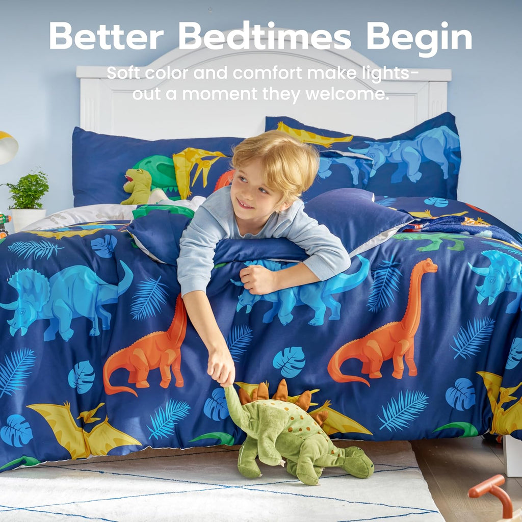 Kid Comforter Set 5 Piece Dinosaur Bedding Set for Boys Girls Super Soft Microfiber Bed in a Bag