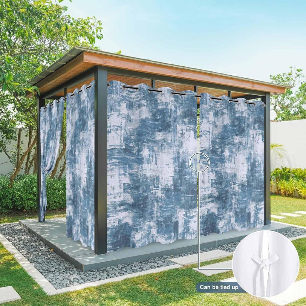 Vintage Outdoor Curtains with Weighted Bottom 2 Panel Waterproof & Windproof Patio Drapes with Tiebacks, Watercolor