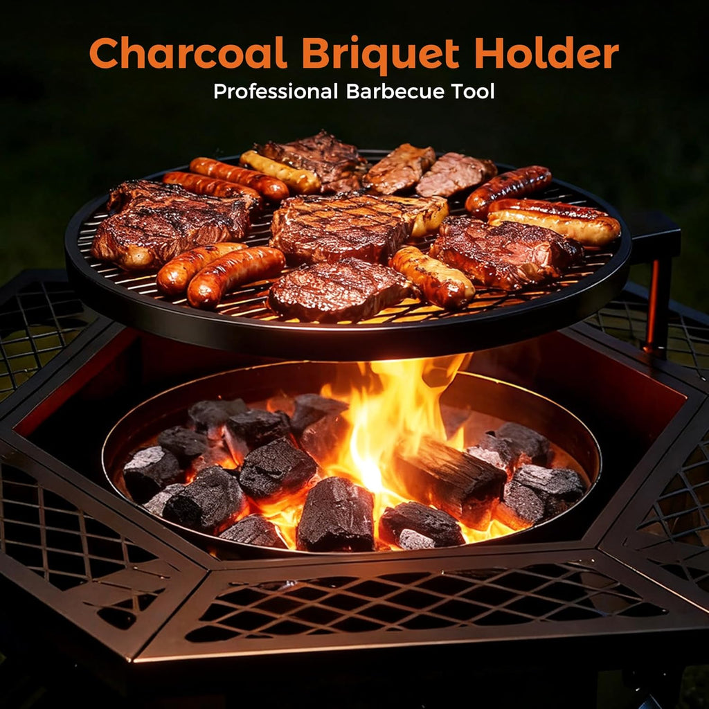 Fire Pit with BBQ, Outdoor Fire Pit for Wood Burning, Patio Firepits for Outside with Grill