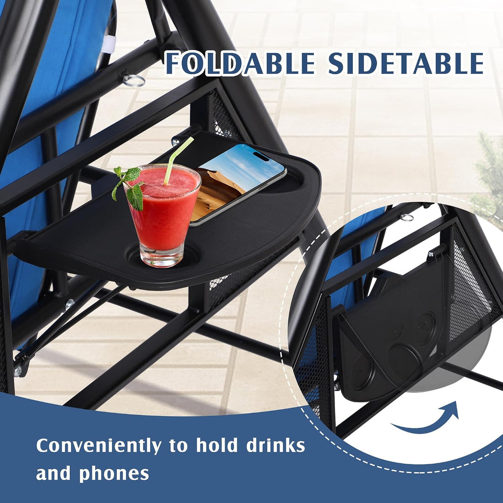 Outdoor Porch Swing with Canopy and Stand, 3 Person Patio Swing for Adults, Convertible 2 in 1 Porch Bed Swing with