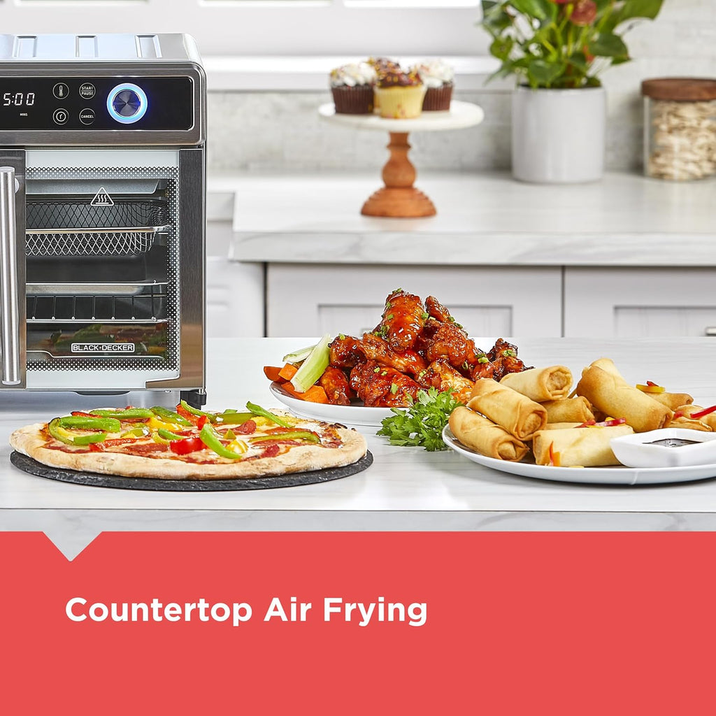 Crisp 'N Bake Air Fryer Toaster Oven Combo, 12 in 1 Countertop Convection Oven Cooks Food Fast, Fits a Whole Pizza or