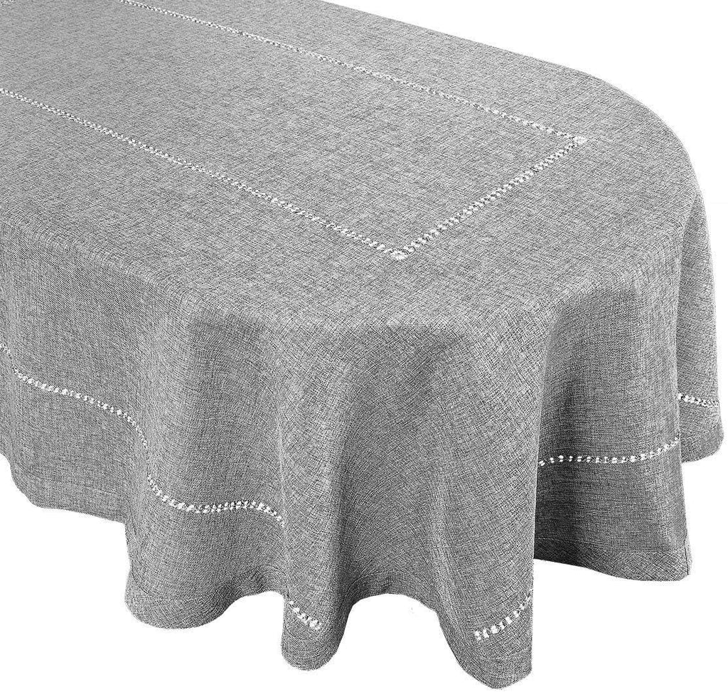 Solid Dark Gray Color Hemstitched Tablecloth (Oval 60 x 84 Inches Tablecloth)