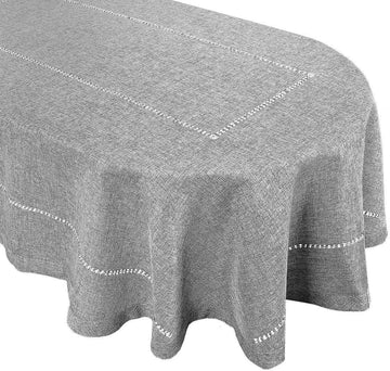 Solid Dark Gray Color Hemstitched Tablecloth (Oval 60 x 84 Inches Tablecloth)