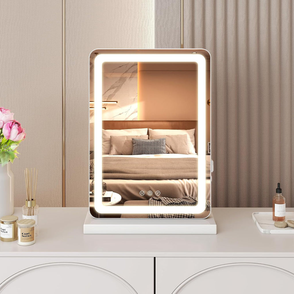 18"x13" LED Vanity Mirror with Lights, Dimmable 3 Color Modes Makeup Mirror with Memory Function, USB