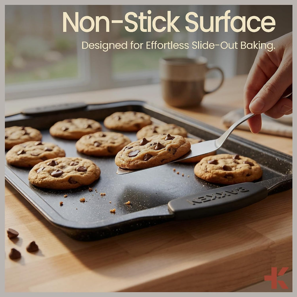 6-Piece Nonstick Gray Marble Coated Bakeware Set - Professional Quality Carbon Steel Pans with Silicone Handles