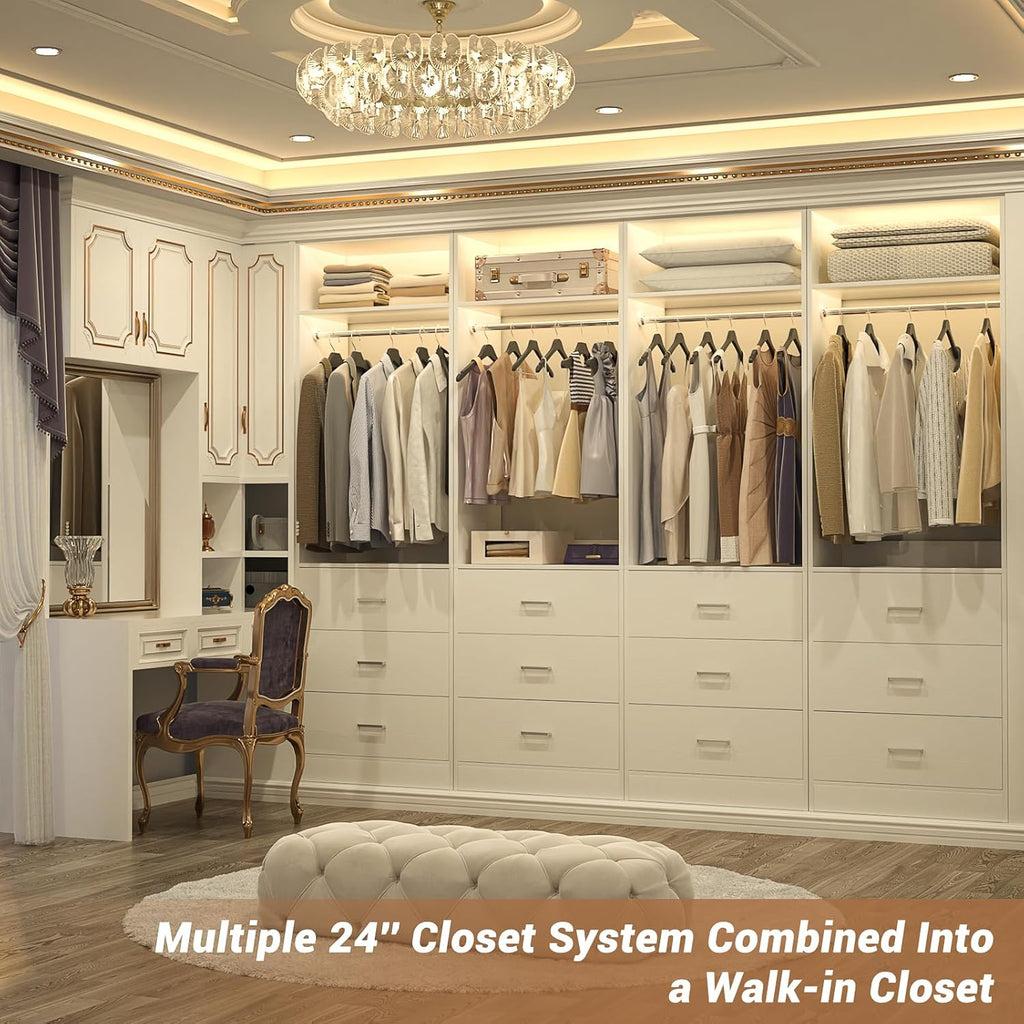 Freestanding 2FT Closet System with 3 Drawers,Wood Closet Organizer | 24" Closet Organizr system with Hanging Rod &