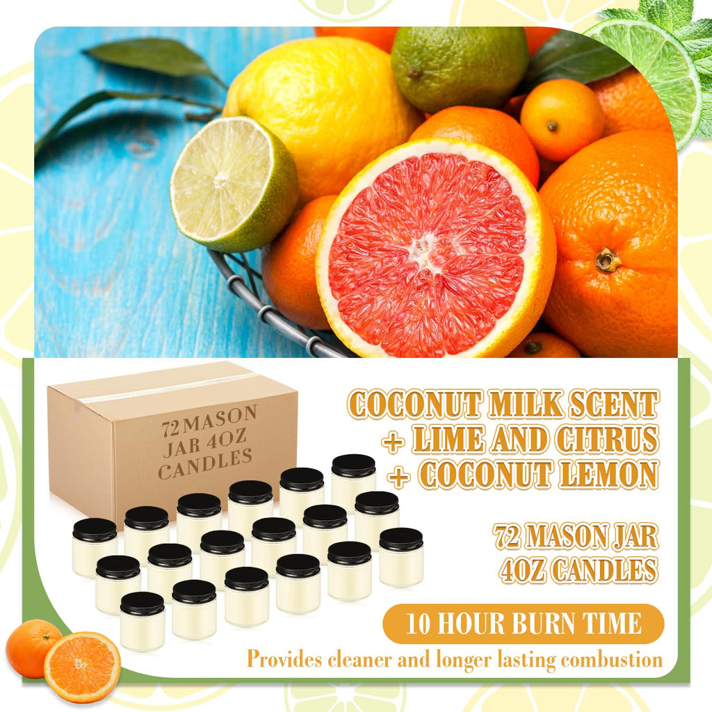 36 Pcs Bulk Candle Mini Mason Jar Candle, Lemon, Citrus, Coconut Milk