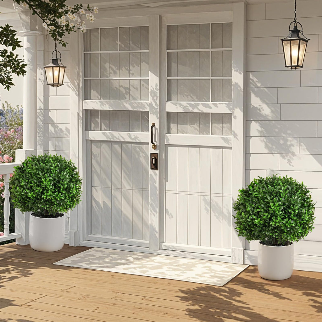 24" Artificial Olive Topiary Ball Tree 2-Pack, UV Resistant Outdoor