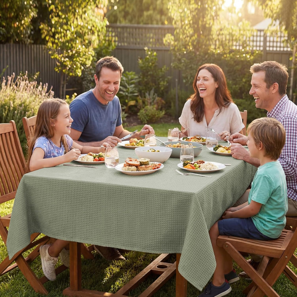 Rectangle Tablecloth Waffle Textured Waterproof Table Cloth Stain Resistant Wrinkle Free Washable Decorative Table