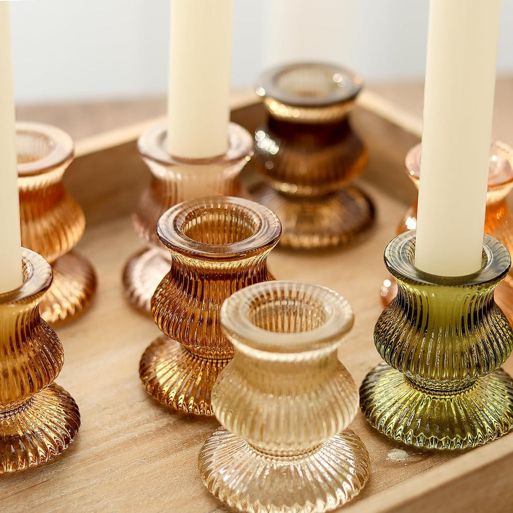 Glass Candlestick Holders 12PCS Taper Candle Holders for Table Centerpiece Vintage Colorful Candle Sticks for