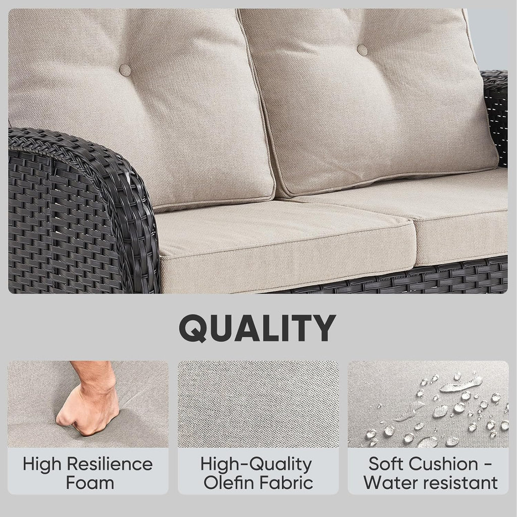 Outdoor Glider Bench Patio Loveseat - 500 Lbs Weight Capacity 2 Seater Wicker Sofa, Small Porch Glider Furniture All