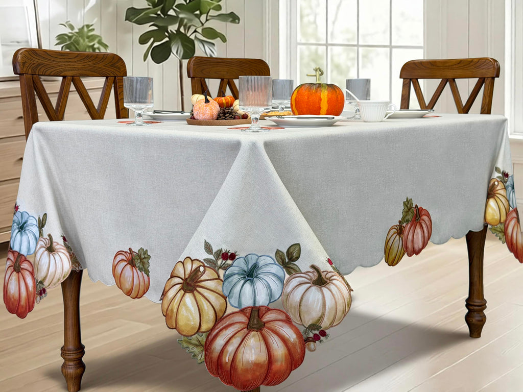 Fall Tablecloth 60x84 Inch, Autumn Pumpkin Cutwork Embroidered Tablecloth, Harvest Thanksgiving Table Decor Dining