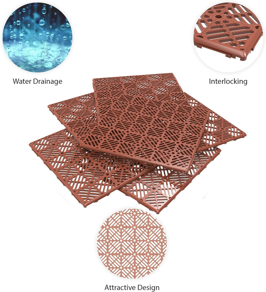 Deck Tiles - 30-Pack Polypropylene Interlocking Patio Tiles ? Outdoor Flooring for Balcony, Porch, and Garage by
