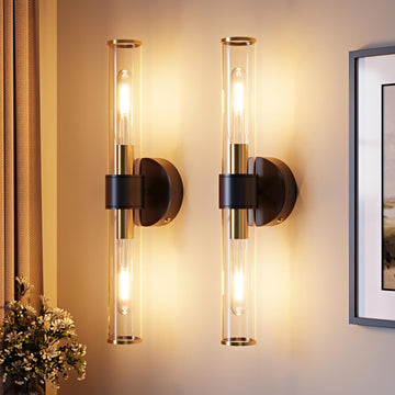 Black Gold Battery Operated Wall Sconces Set of 2, Wireless Sconce Light