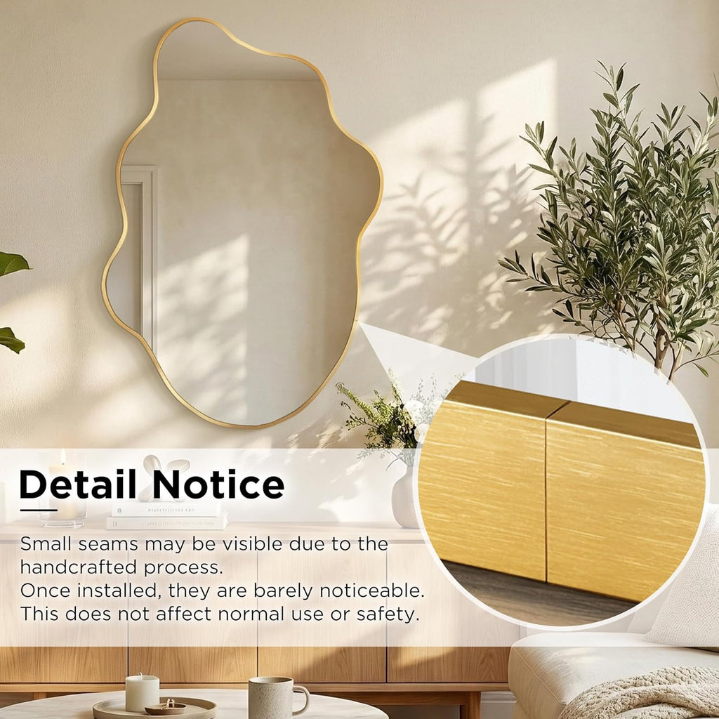 Gold Mirror Irregular Wall Mirror, Asymmetrical Mirror, Irregular Bathroom Mirror, Decorative Wall Mirror, Wavy