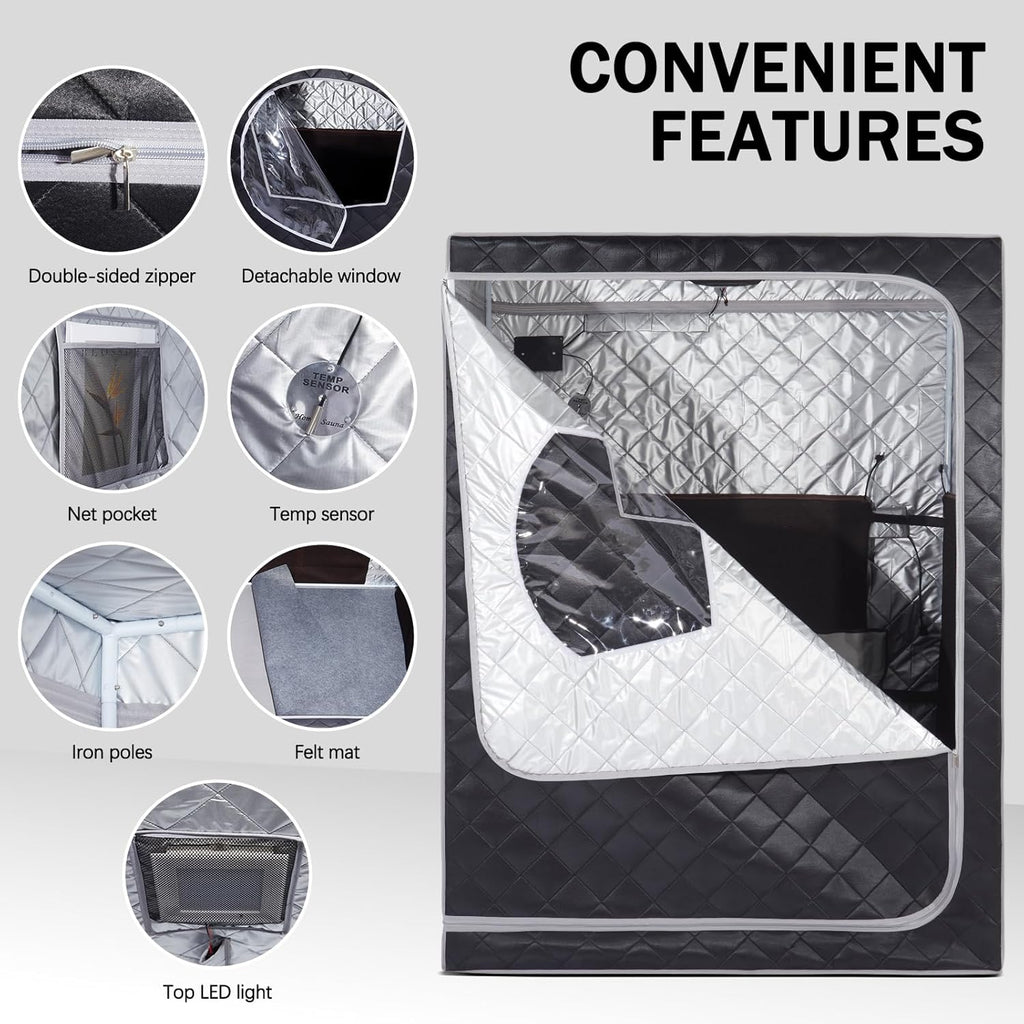 Portable Infrared Sauna for Home Spa 2 Person Full Size Personal Far Infrared Sauna Box with 2 Foldable