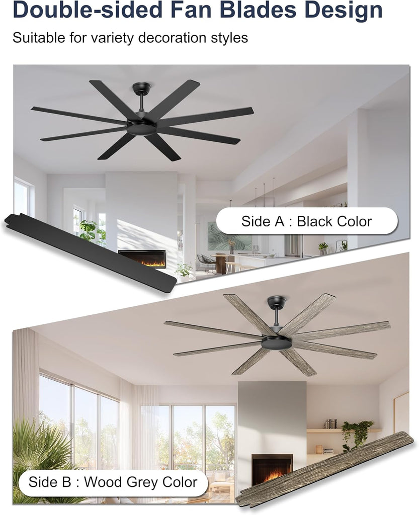 72'' Large Ceiling Fans No Lights, Modern Black Ceiling Fan Remote/APP Control