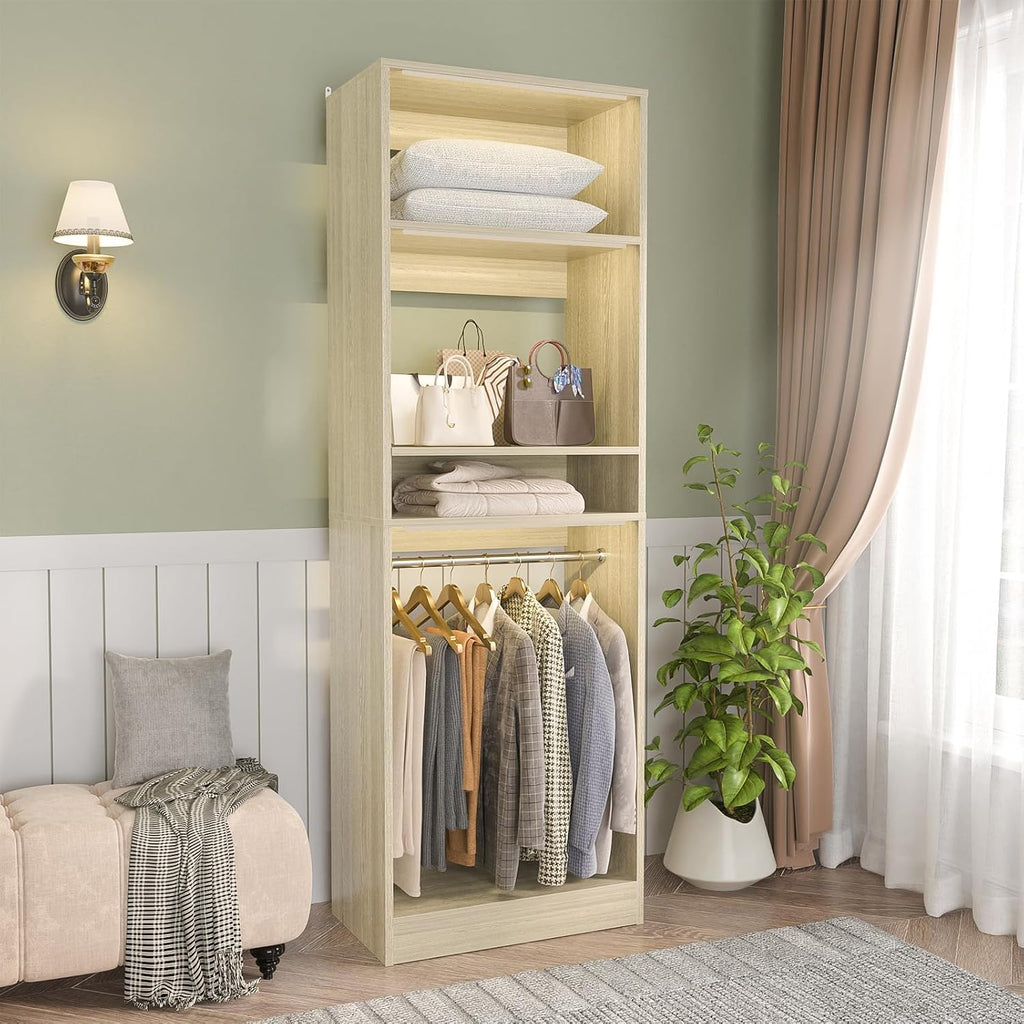 25" Closet System, Freestanding Closets Organizer Wardrobe with Hanging Rods and Shelves, Adjustable Clothes Garment