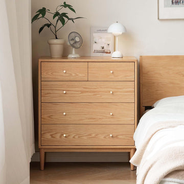 Solid Wood Dresser, 5 Drawer Dresser , Solid Wood Storage Organizer, Modern Chest of Drawers , Closet, Natural Oak
