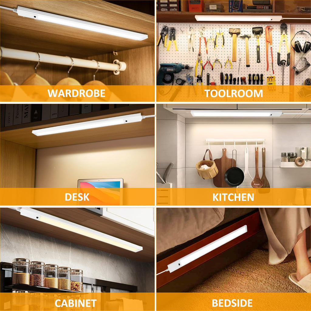 16 Inch Under Cabinet Lights 2 Pack, Hand Wave Motion Sensor LED Light Bar, Plug in Dimmable Under Counter Lighting
