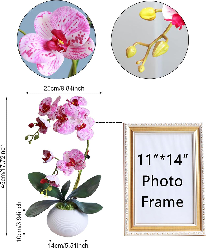 Purple 17" Tall Fake Orchids Small Artificial Plants Faux Flowers in Vase Silk Flowers Decor Indoor Dining Room Table