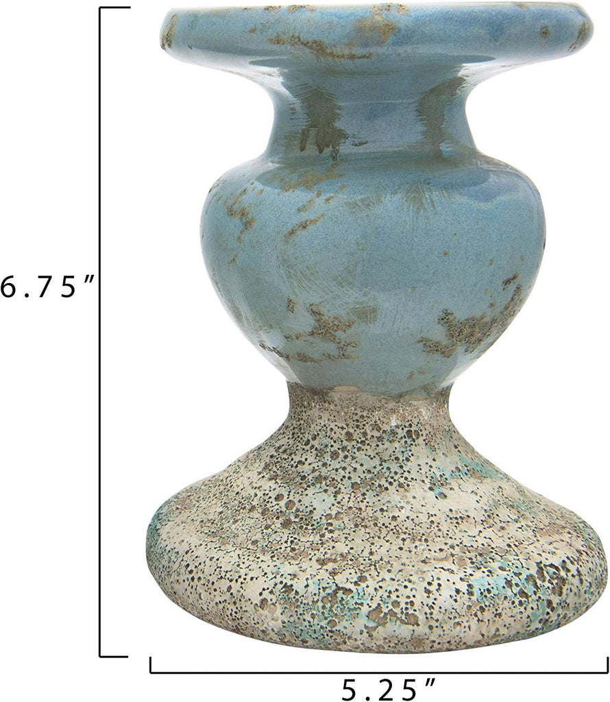 Co-Op Large Distressed Blue Terracotta Pillar Candle Holder