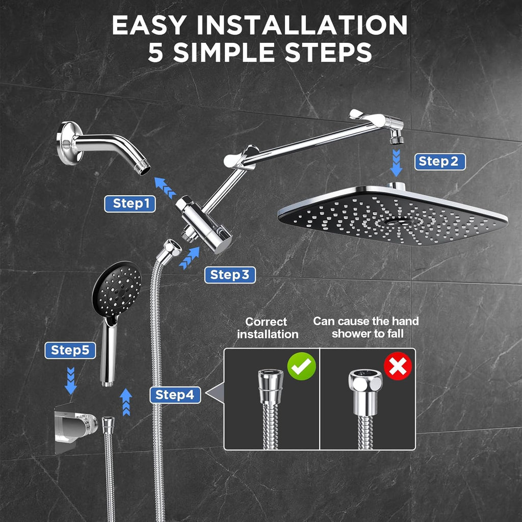 11.8" Rain Shower Head with Handheld, High Pressure Handheld Shower with Multi Spray Modes