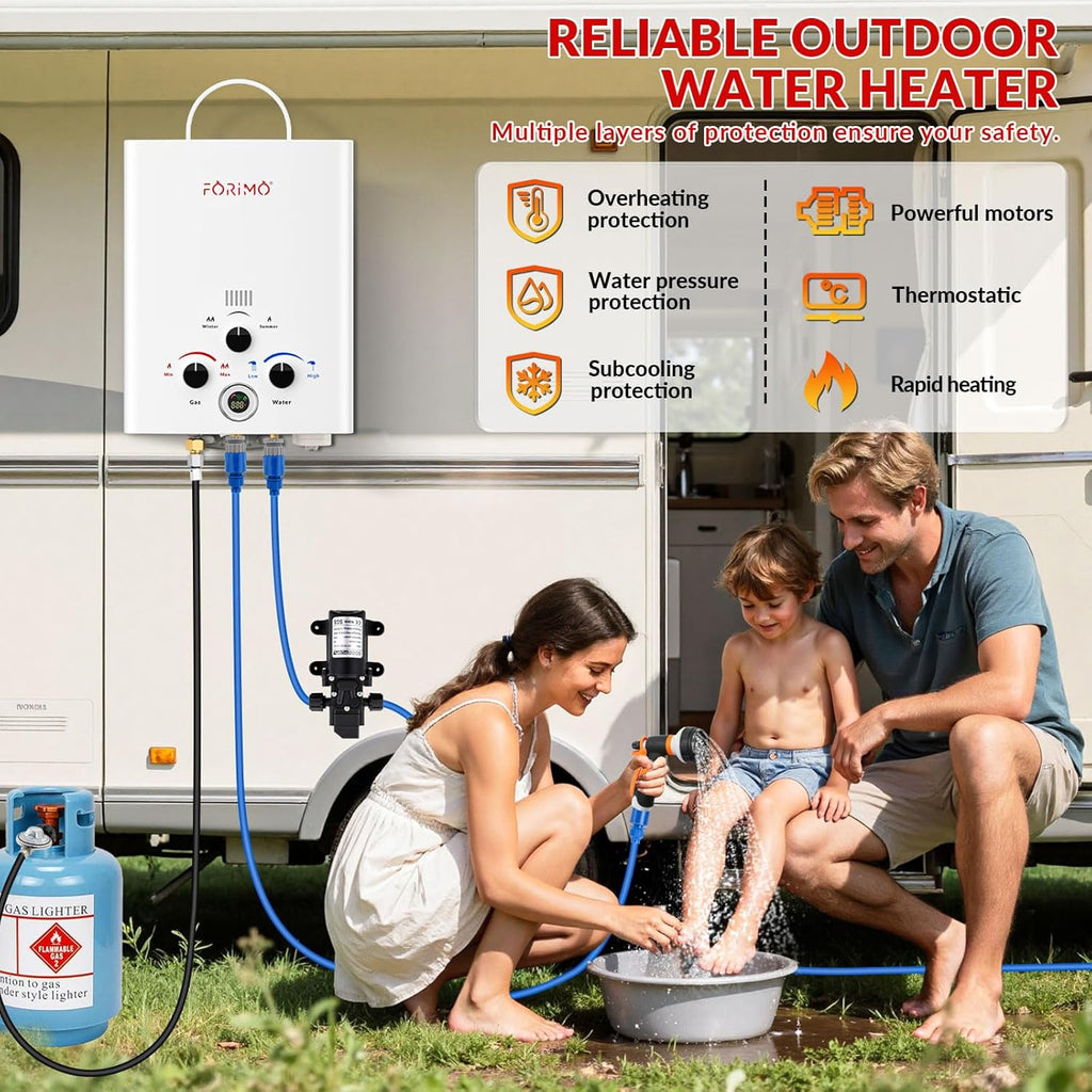 Tankless Water Heater Propane, 2.11GPM 8L Outdoor Portable Water Heater, with 2 GPM Water Pump