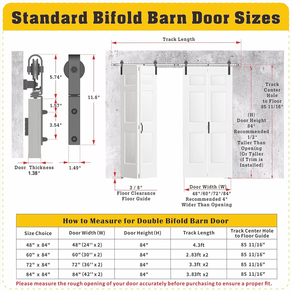 Bifold Barn Door 60" x 84", 6-Panel Sliding Barn Doors with Hardware Kit Set, Pre-drilled Closet Doo