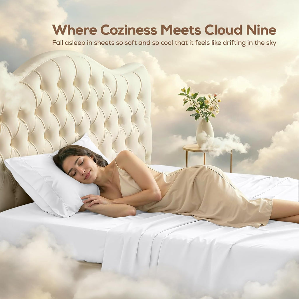 Twin Sheets Set, 3 Pieces 16" Deep Pocket Hotel Luxury Bed Sheets, White - Set of 3