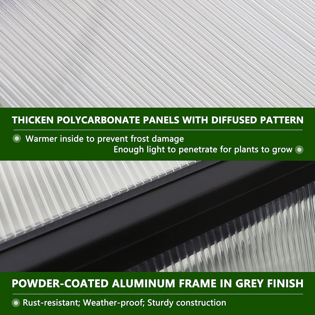 8x8 FT Outdoor Greenhouse Kit, Polycarbonate Aluminum Walk-in Greenhouse with Adjustable Roof Vent and Lockable Door