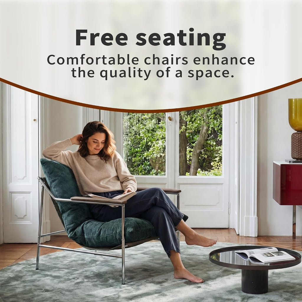Comfy Chenille Accent Chair, Modern Single Reading Sofa Chair with Tall Arm, Corner Balcony Armchair w/Metal Frame