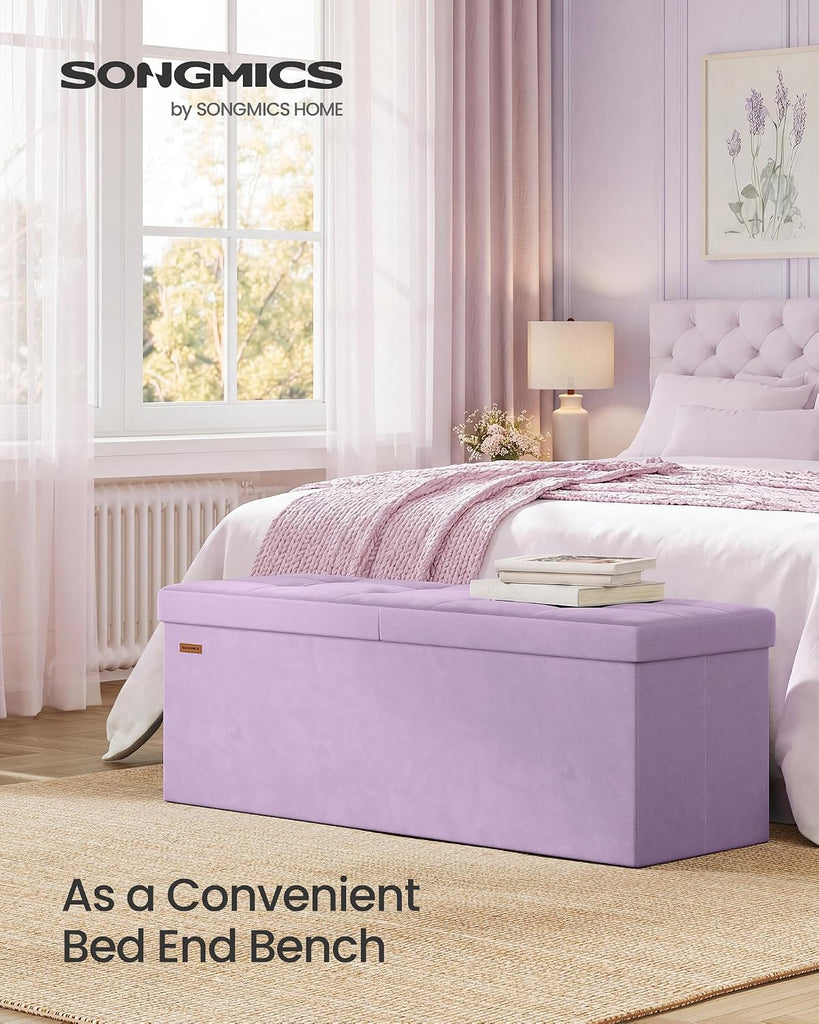 Velvet Storage Ottoman, Folding Storage Bench , Toy Chest, Ottoman Coffee Table, 15 x 43.3 x 15 Inch, Hibiscus