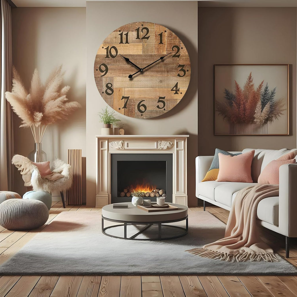 24 Inch Silent Large Wall Clock Battery Operated for Farmhouse Kitchen,Non-Ticking Retro Wall Clock with Big Numbers