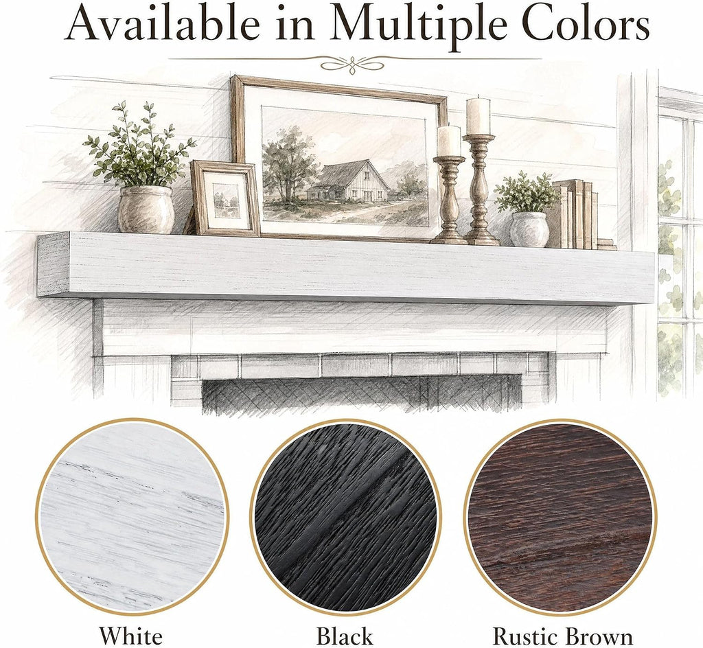 48 Inch Solid Wood Fireplace Mantel Shelf, Matte Black | 70 LBS Capacity, Easy to Install, Modern Farmhouse Floating