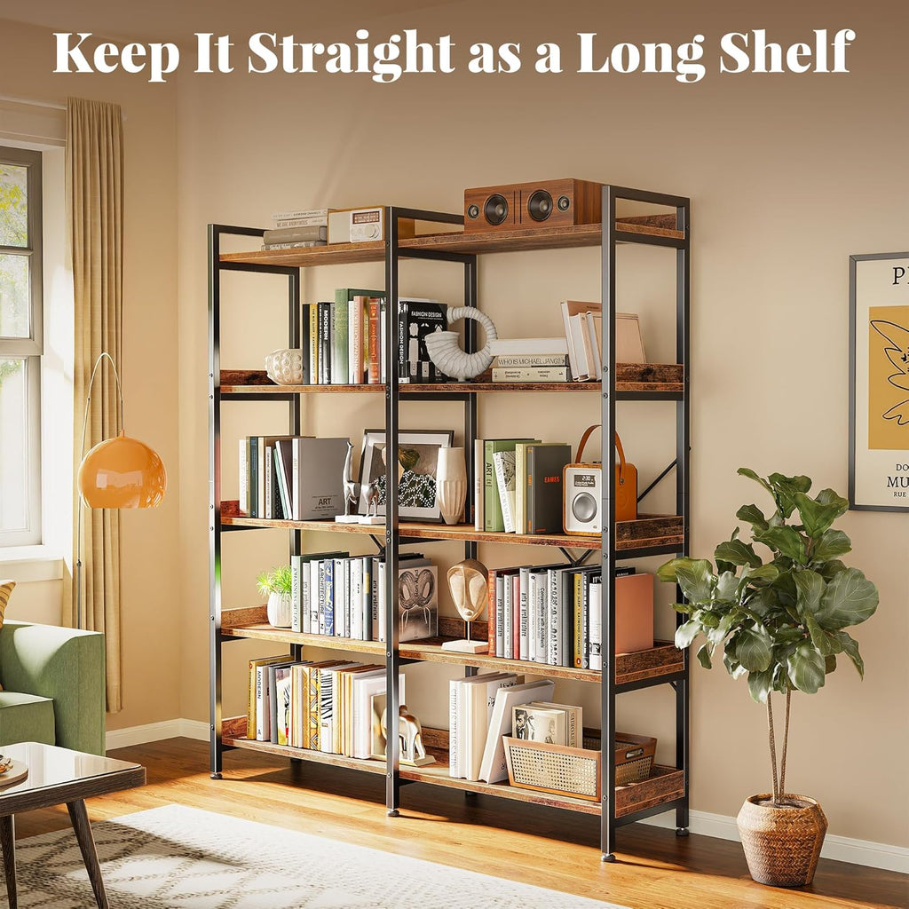5 Tier Bookshelf, Display Bookshelf with 10 Open Shelves and Raised Baffle