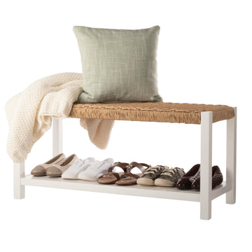 Newport Solid Wood Entryway Bench with Shoe Storage, White