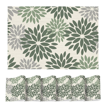 Floral Vinyl Placemats Set of 6, 12x18 Inch Thanksgiving Washable Non-Slip Plastic Vinyl Place Mats for Party Kitchen