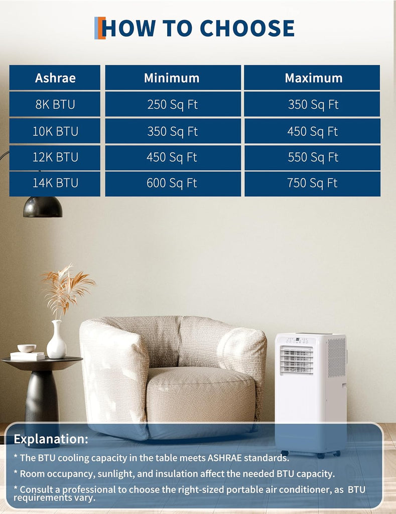 8000 BTU Portable Air Conditioners, 3 in-1 Quiet Portable AC Unit with Efficient Cooling, Remote Control