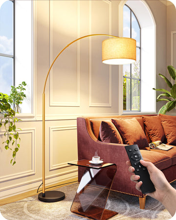 78.3" Gold Arched Floor Lamp with Remote, Modern Standing Lamp