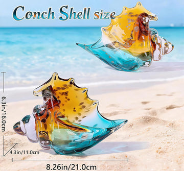Sea Glass Art Hand Blown Conch Shell Sculpture, Murano Style Coastal Decor, Seashell Decor for Beach House, Above - Set of 50
