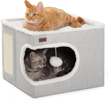 Cat Bed for Indoor Cats Cube House, Covered Cat Cave Beds & Furniture with Scratch Pad and Hideaway Tent